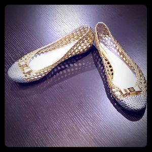 Tory silver and gold flats